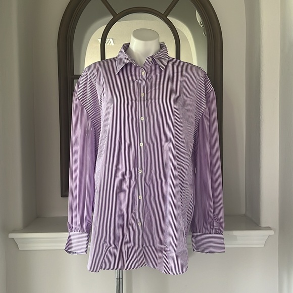 Lauren Ralph Striped Broadcloth Shirt in Lavender, Size XL New w/Tag - Picture 6 of 12